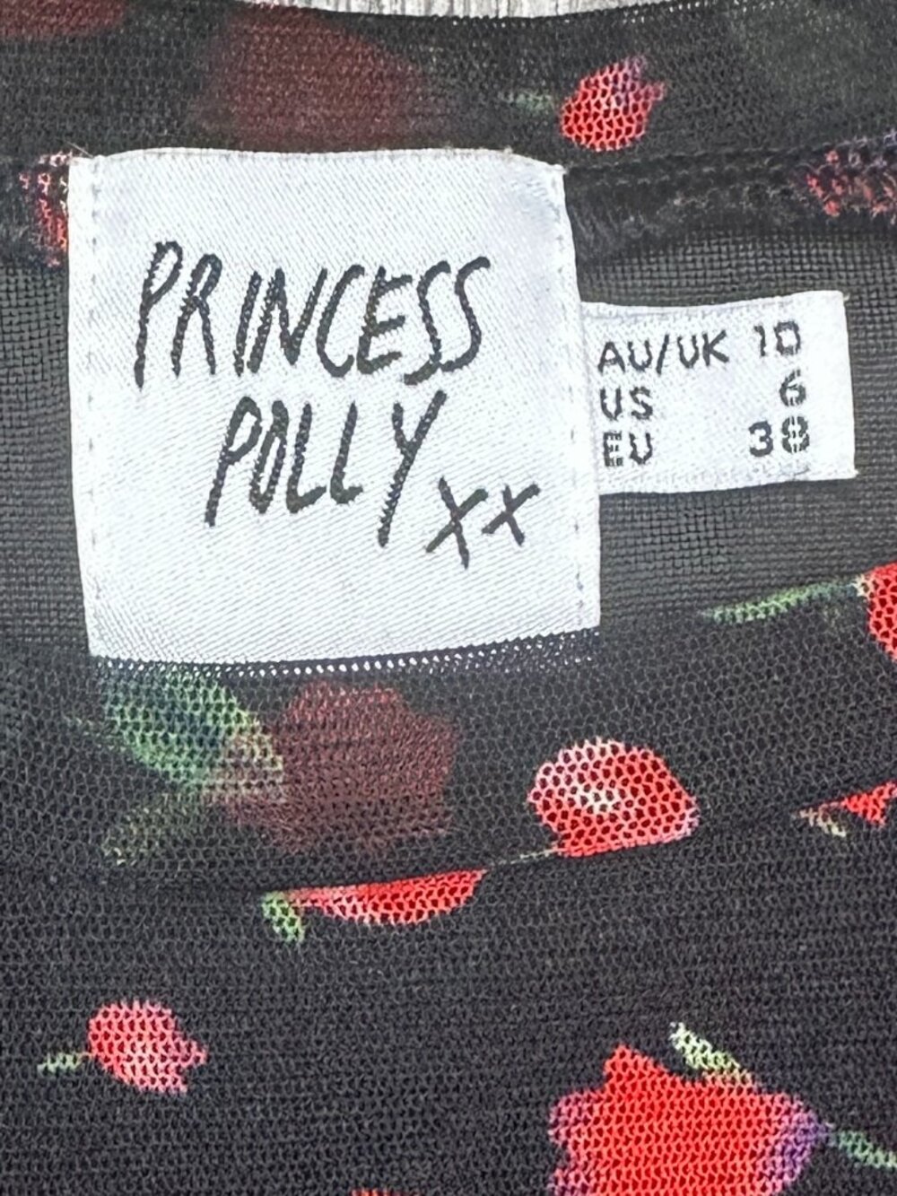 NWOT Princess Polly Black Dione Red Floral Mesh A-line Mini Slip Dress Size 6 - Picture 4 of 9